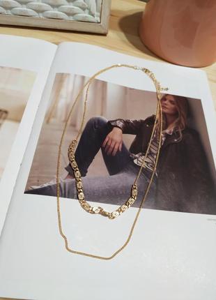 Золотистое ожерелье asos, многоярусное колье, цепочка крупное плетение1 фото
