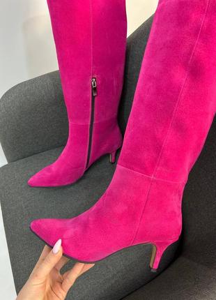 Чоботи з італійської шкіри та замші жіночі на підборах шпильці