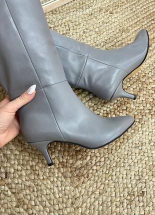 Чоботи з італійської шкіри та замші жіночі на підборах шпильці