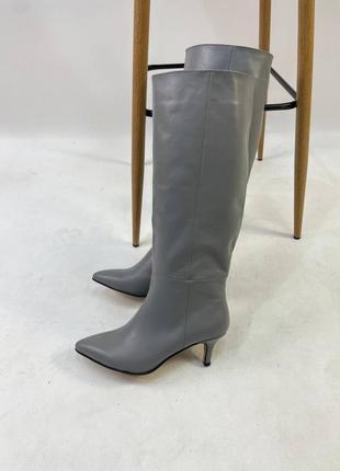 Сапоги из итальянской кожи и замши женские на каблуке шпильке2 фото