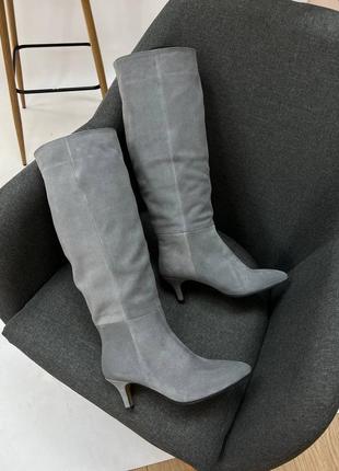 Сапоги из итальянской кожи и замши женские на каблуке шпильке4 фото