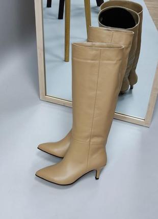 Сапоги трубы из итальянской кожи и замши женские на каблуке шпильке