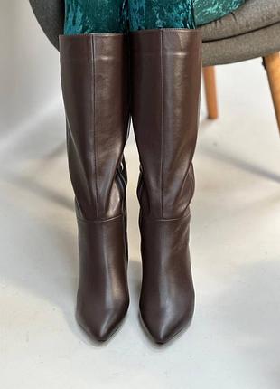 Сапоги трубы из итальянской кожи и замши женские на каблуке шпильке