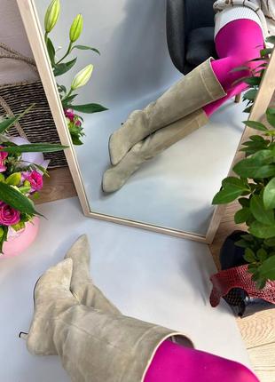 Сапоги трубы из итальянской кожи и замши женские на каблуке шпильке