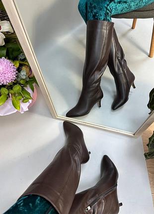 Сапоги трубы из итальянской кожи и замши женские на каблуке шпильке