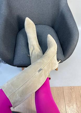 Сапоги трубы из итальянской кожи и замши женские на каблуке шпильке