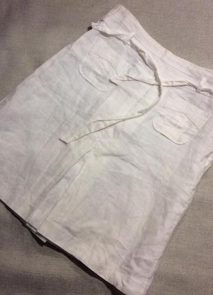 Белая стильная льняная юбка naf-naf, размер xs-s