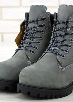 💠timberland grey black💠ботинки зимние тимберленд, серые с мехом,  зимові ботинки тімберленд