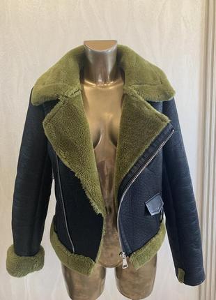 Куртка дубленка косуха с зеленым мехом 💚5 фото