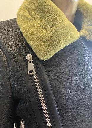 Куртка дубленка косуха с зеленым мехом 💚3 фото