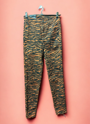 Джинсы h&m divided анималистичный принт высокая талия штаны брюки скинни