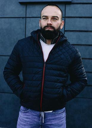 Куртка чоловіча демісезонна крутая с красной змейкой чёрная