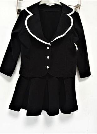 Костюм школьный, комплект пиджак-юбка, деловой костюм для маленькой леди черный р.32, 349 фото