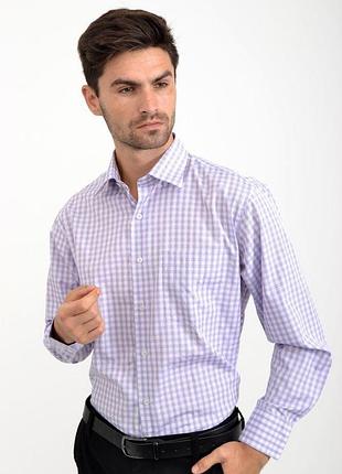 Сорочка чоловіча стильна, біла з бузковим 18#ls