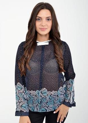 Блуза офісного стилю колір темно-синій з квітковим принтом 115r036