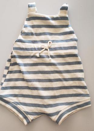 Zara вязаныц комбинезон ромпер песочник новорожденному мальчику 0-3м 56-62см в бело-синюю полоску