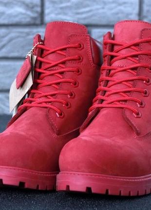 Женские зимние ботинки с мехом🌹timberland red🌹красные тимберленд, жіночі зимні з хутром2 фото