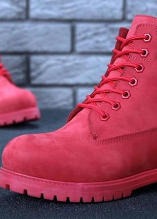 Женские зимние ботинки с мехом🌹timberland red🌹красные тимберленд, жіночі зимні з хутром5 фото