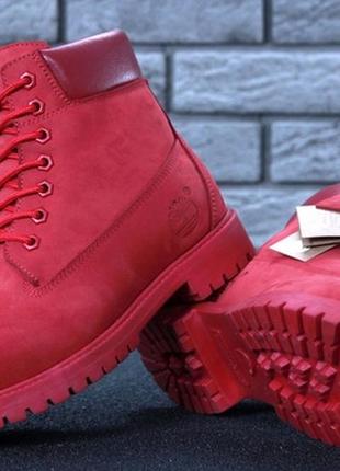 Женские зимние ботинки с мехом🌹timberland red🌹красные тимберленд, жіночі зимні з хутром6 фото