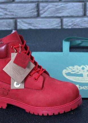 Женские зимние ботинки с мехом🌹timberland red🌹красные тимберленд, жіночі зимні з хутром7 фото