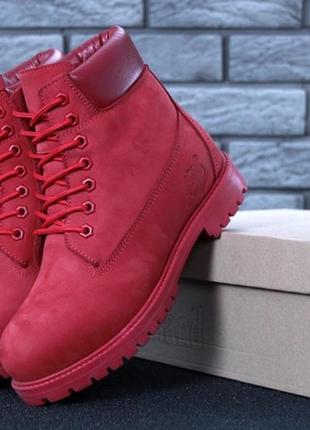 Женские зимние ботинки с мехом🌹timberland red🌹красные тимберленд, жіночі зимні з хутром8 фото