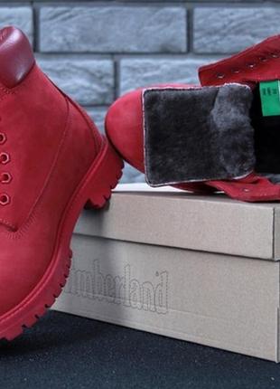 Женские зимние ботинки с мехом🌹timberland red🌹красные тимберленд, жіночі зимні з хутром9 фото