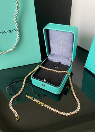 Tiffany подвеска с цирконием, позолота au 750. премиум упаковка тиффани - коробочка кожаная и пакет