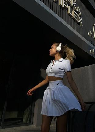 Стильный костюм s-m;m-l кроп топ поло,юбка тенниска черный;белый