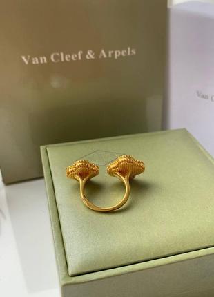 Брендовое двойное кольцо, стиль ван клиф с покрытием лимонного золота au750, черно-белая клевер5 фото