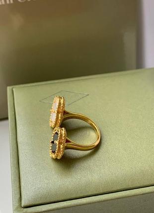 Брендовое двойное кольцо, стиль ван клиф с покрытием лимонного золота au750, черно-белая клевер4 фото