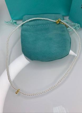 Тиффани брендовое ожерелье колье на шею с мелким жемчугом и позолотой. колье на свадьбу.5 фото