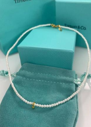 Тіффані брендове намисто кольє на шию з дрібними перлами та позолотою. кольє на весілля.