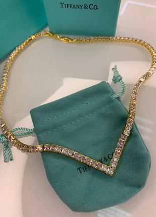 Тиффани колье нарядное / ожерелье с цирконами. позолота 18 к. украшение на свадьбу.
