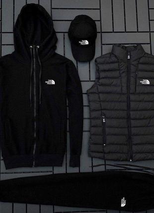 Кепка бейсболка чоловіча (п) фліс комплект з жилеткою the north face (худі на змійці + штани + клепка + жилетка)