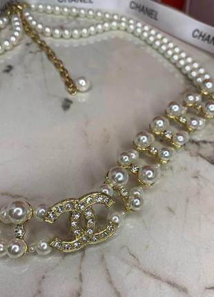 Брендовый элегантный пояс из жемчуга с логотипом, люкс качество!