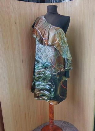 Сукня натуральний шовк з баскою на одне плече