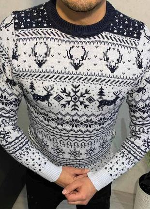 Светр чоловічий теплий новогодний свитер белый3 фото