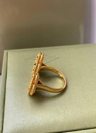 Брендовое двойное кольцо, стиль ван клиф с покрытием лимонного золота au750, зелёный клевер3 фото