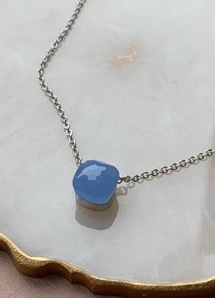 Підвіска помеллато посріблені з квадратним каменем блакитного кольору