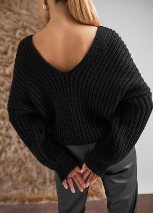 Женский вязанный однотонный джемпер черного цвета. модель 1619 trikobakh. размеры 42-46, 48-524 фото