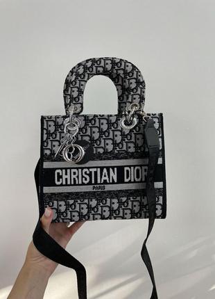 Сумки christian dior lady d-lite black/grey6 фото
