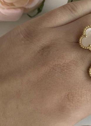 Брендовое двойное кольцо, стиль ван клиф с покрытием лимонного золота au750, перламутр5 фото