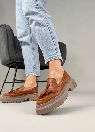 Туфли женские кожаные рыжие