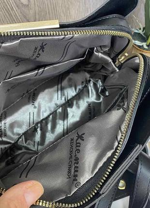 Качественная женская сумка черная сумочка на плечо с широким ремешком10 фото