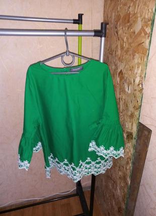 Волшебная блузка изумрудного цвета 100% хлопок 42-44 размер5 фото