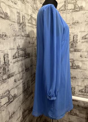 Синее шифоновое платье на подкладе свободного кроя2 фото