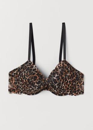 80с / 36с прекрасный кружевной бюстгальтер с пуш ап леопардовый принт h&m