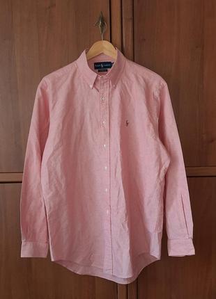 Розовая винтажная мужская рубашка polo ralph lauren vintage