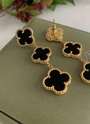 Серьги чёрные vancleef ванклиф  три цветочка