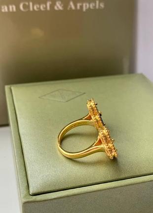 Брендовое двойное кольцо, стиль ван клиф с покрытием лимонного золота au750, чёрный клевер2 фото